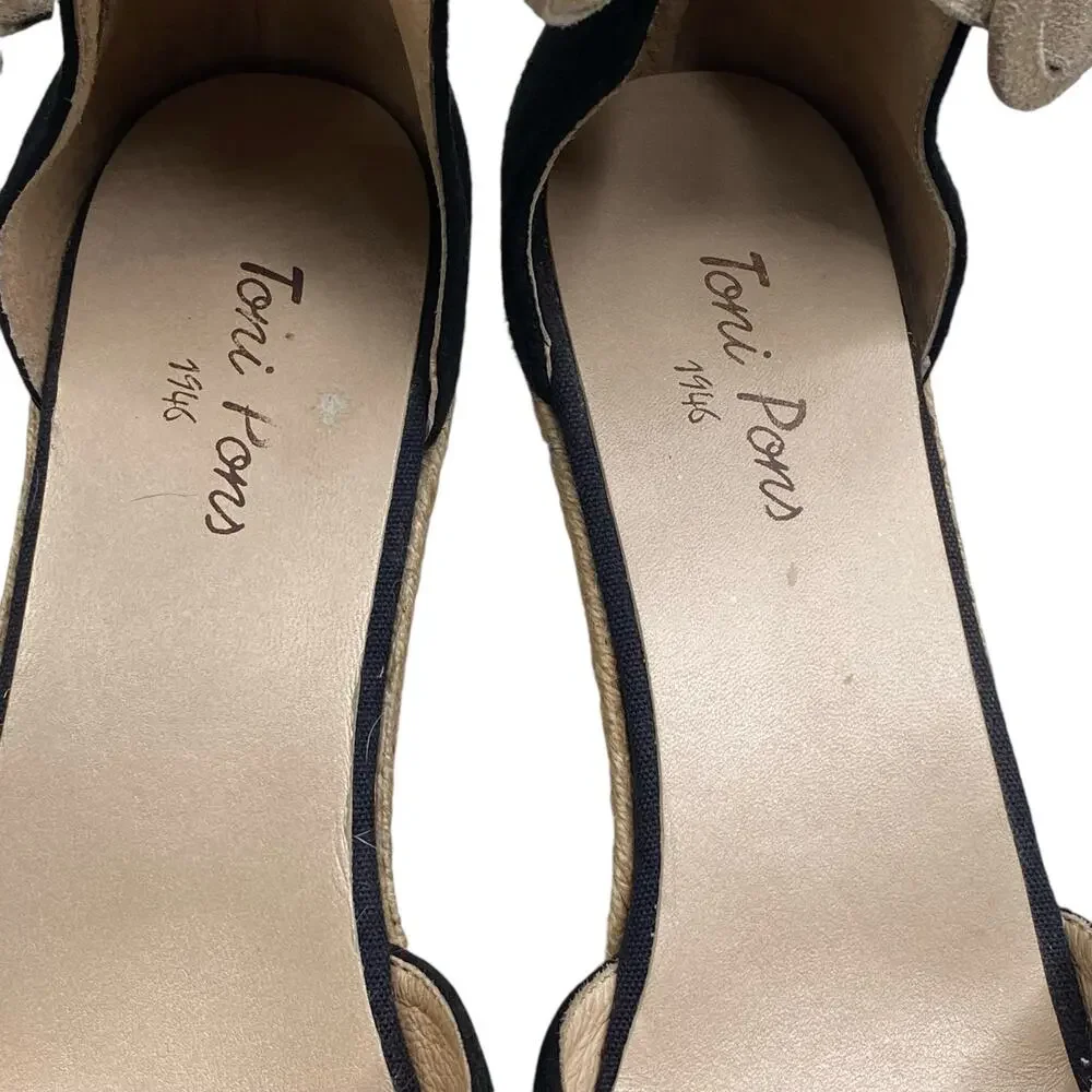 Toni Pons Caldes Black Gold Open Toe Espadrille Sandal Size 37 US 6.5 - Picture 10 of 12
